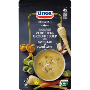 Unox soep met cantharellen en pastinaak